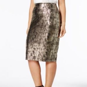 Alfani Metallic Pull On Knee Length Pencil Skirt